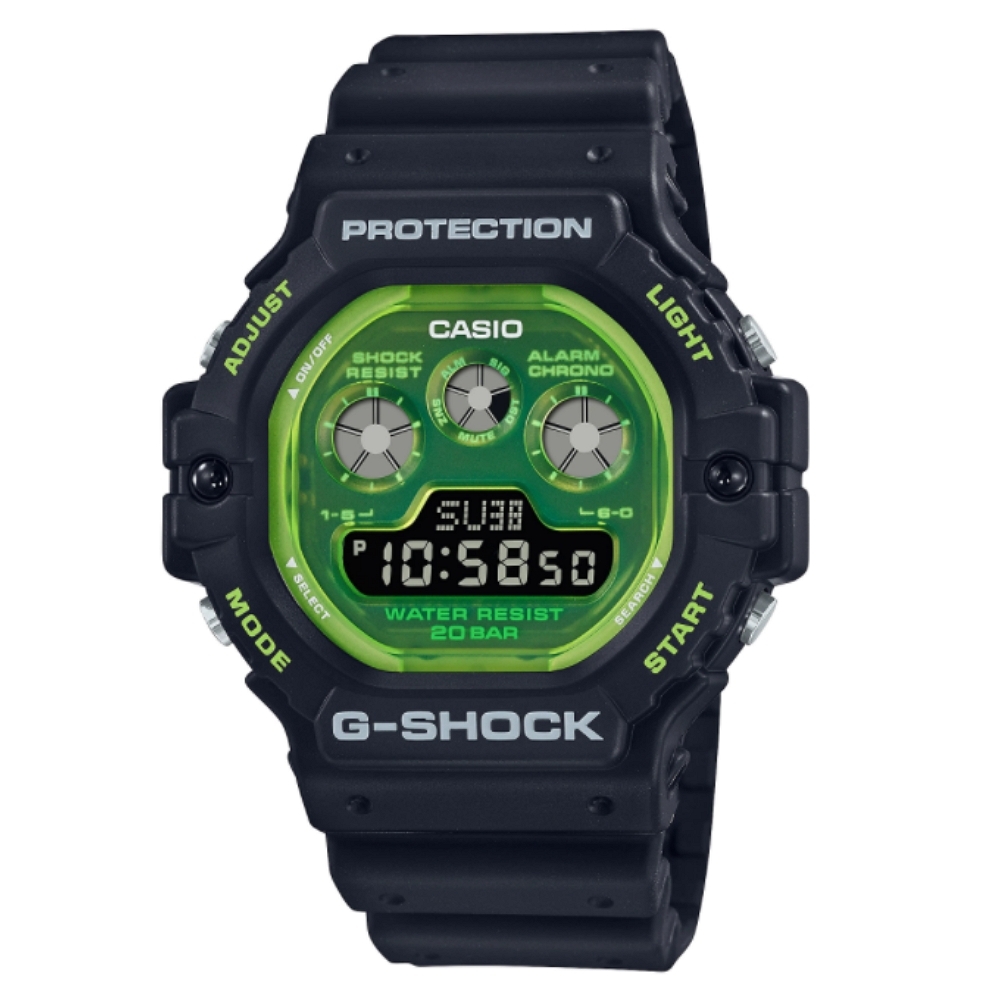 CASIO 卡西歐 G-SHOCK 半透明時尚 夜光電子腕錶 母親節 禮物 51.4*46.8mm / DW-5900TS-1