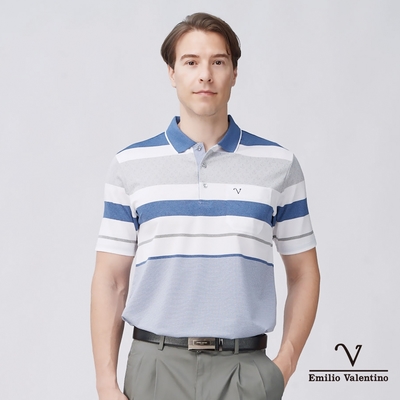 【Emilio Valentino范倫鐵諾】男裝吸排涼感彈性短袖POLO衫-藍白灰(21-4V8821)