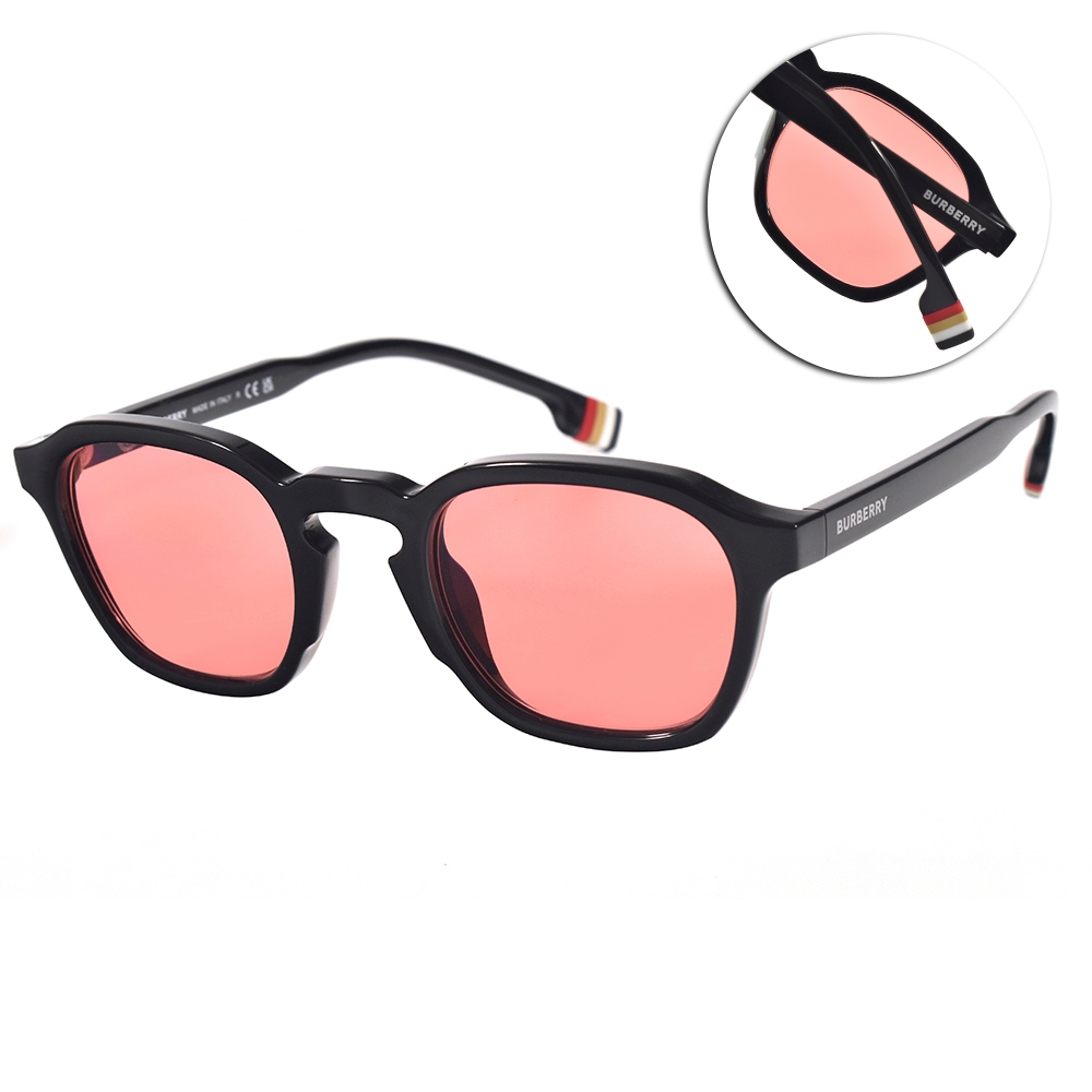 BURBERRY 膠框方框太陽眼鏡/黑-橘粉鏡片#B4378U 300184