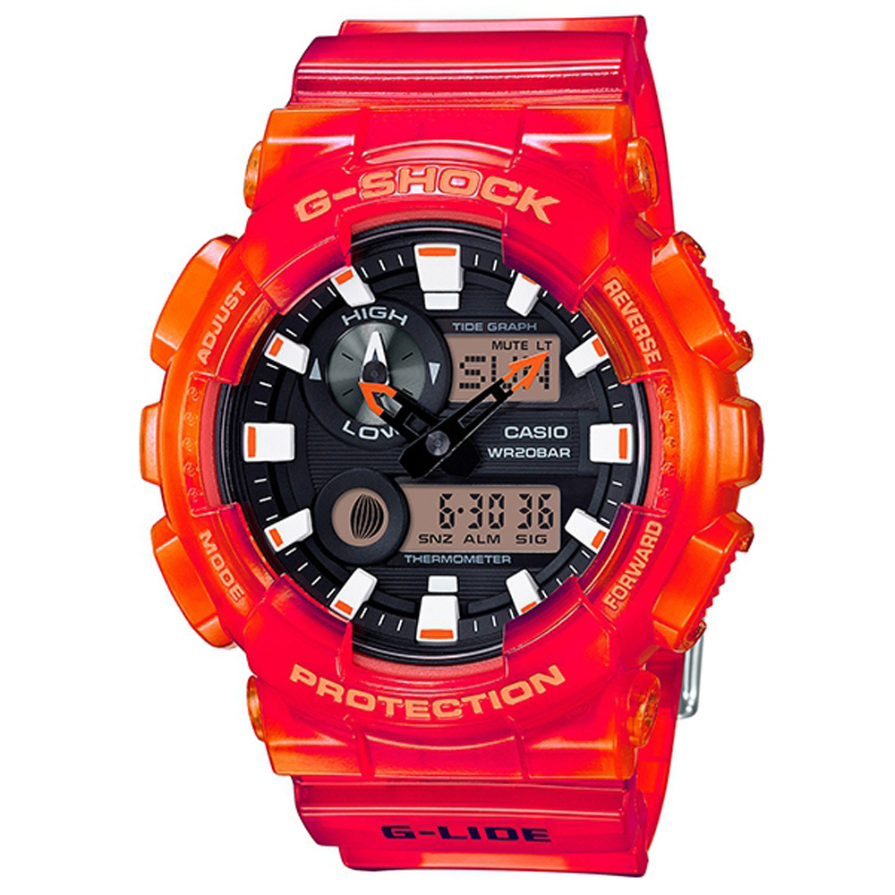 G-SHOCK頂級衝浪極限運動設計漸層果凍運動錶(GAX-100MSA-4A)橘紅/51mm