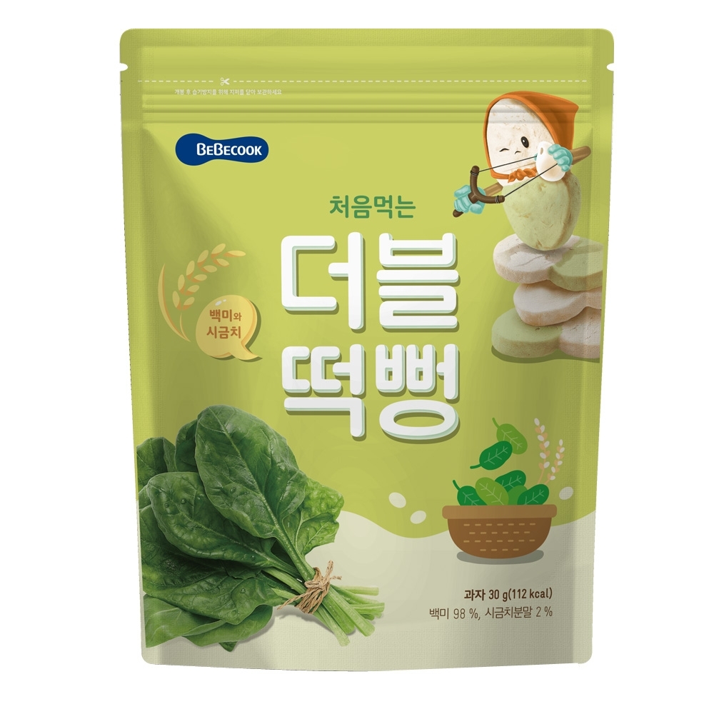韓國 【BEBECOOK】 嬰幼兒雙色初食綿綿米餅(白米菠菜)