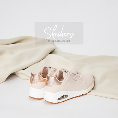 Skechers 休閒鞋 Uno-Shimmer Away 奶茶色 粉橘 女鞋 氣墊 膠底 緩震 厚底 155196NAT