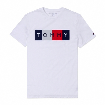 TOMMY 熱銷印刷大Logo圖案短袖T恤-白色