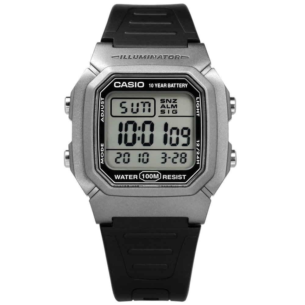 CASIO 卡西歐 兩地時間 計時 電子橡膠手錶 灰黑色 W-800HM-7A 37mm