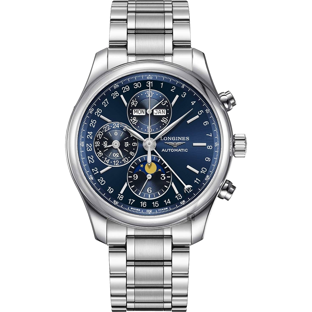 LONGINES 浪琴 官方授權 Conquest 月相計時機械錶-藍/42mm L2.773.4.92.6