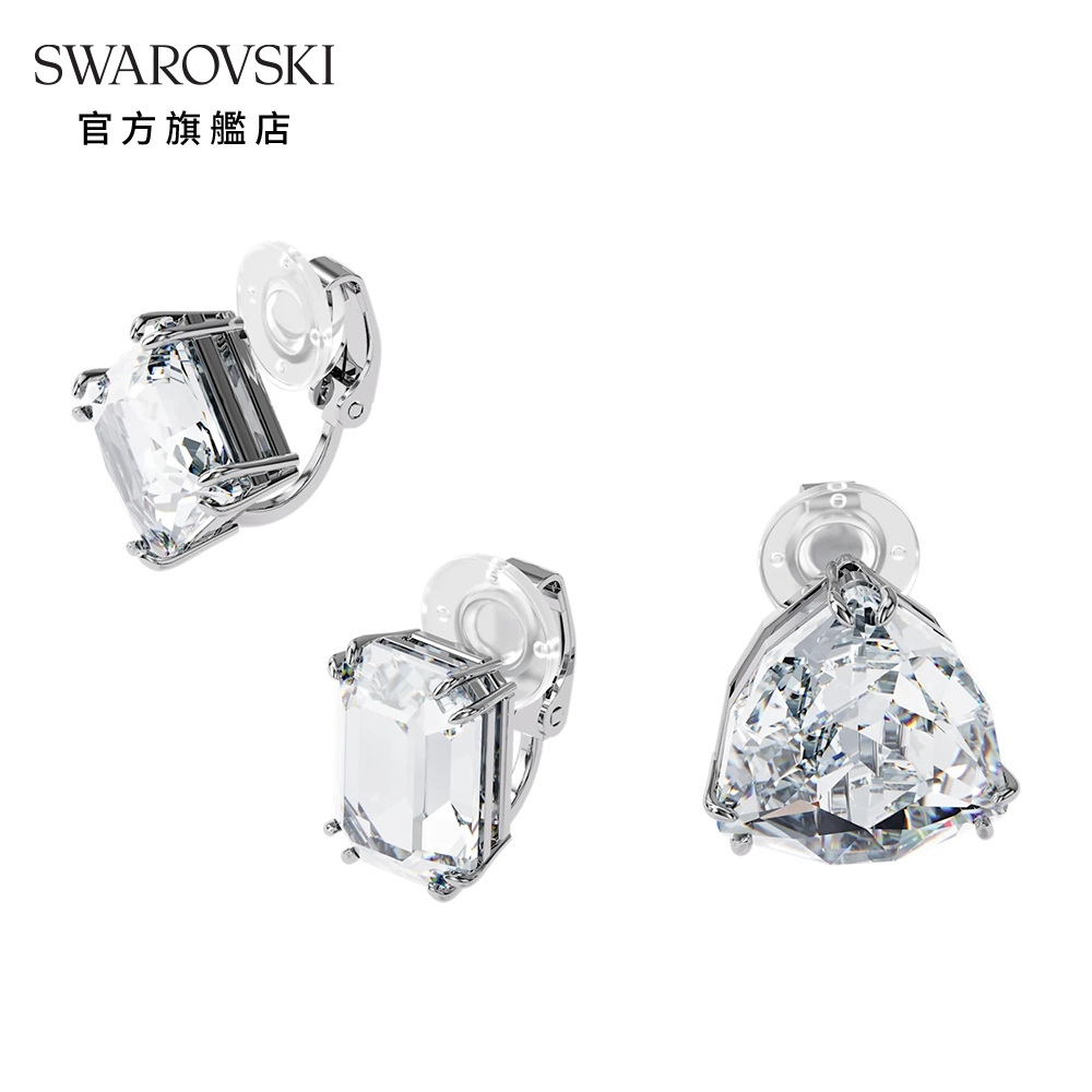 SWAROVSKI 施華洛世奇 MILLENIA 白金色單顆三件組套裝夾式耳環