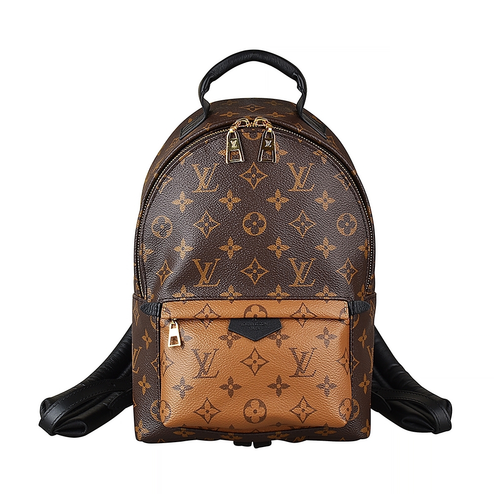 LV M44870 PALM SPRINGS PM花紋LOGO Reverse帆布拉鍊後背包(棕)