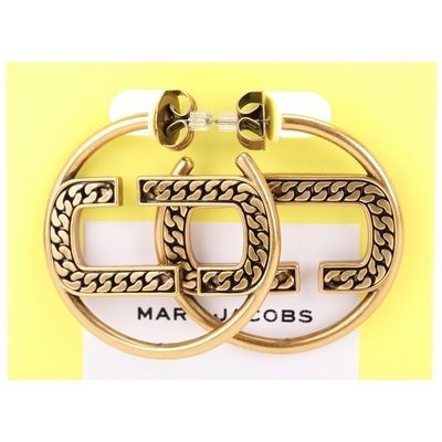 MARC JACOBS THE ST. MARC HOOPS 雙J銅鍊環狀穿針式耳環(金色)