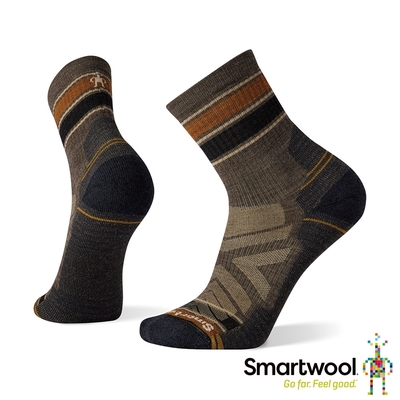官方直營 Smartwool 機能戶外全輕量減震條紋中筒襪 灰褐 美麗諾羊毛襪 登山襪 保暖襪 除臭襪