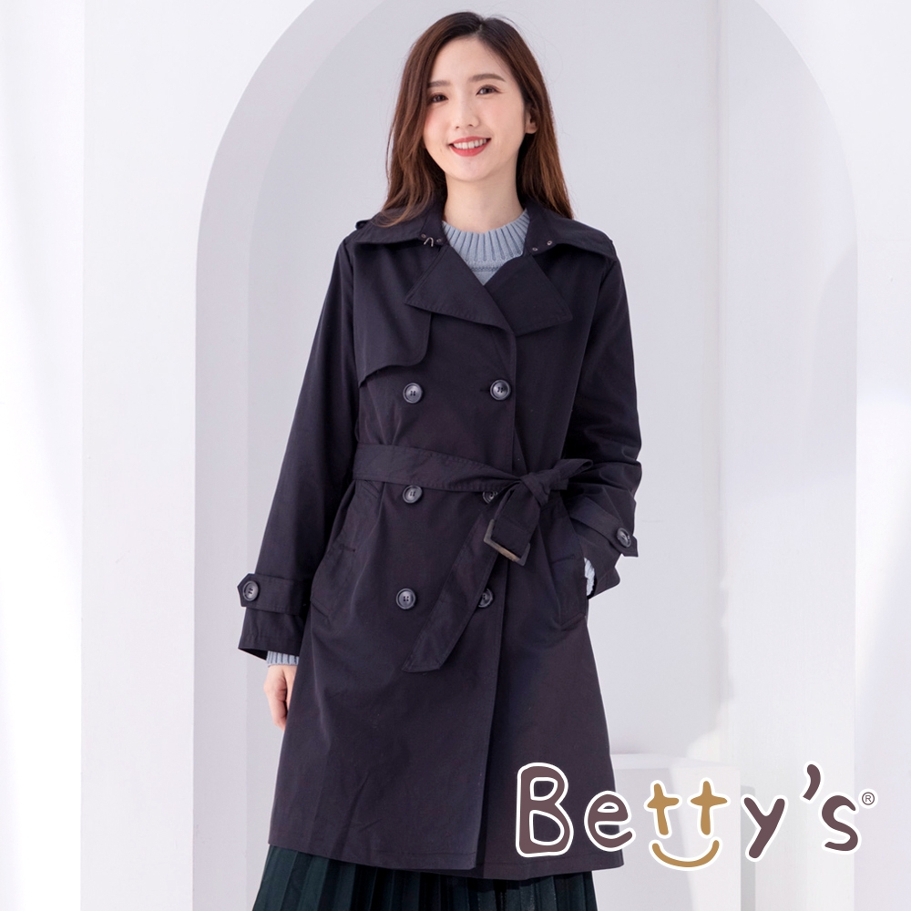 betty’s貝蒂思　英倫風雙排釦長版風衣(黑色)