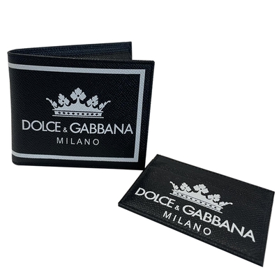 D&G DOLCE & GABBANA 皇冠LOGO四卡對開零錢短夾 黑(贈名片夾)
