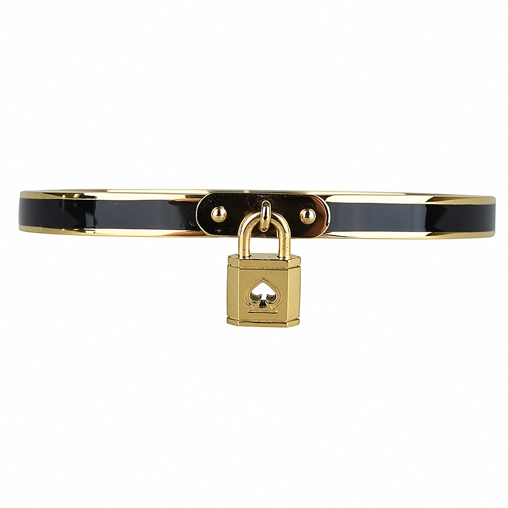 Kate Spade lock and spade字母LOGO桃心鎖設計釦式手環(黑x金)