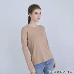 GIORDANO 女裝純棉口袋長袖T恤 - 02 菌杏