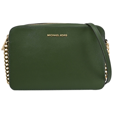 MICHAEL KORS JET SET 經典款防刮皮革拉鍊斜背方包(森林綠)