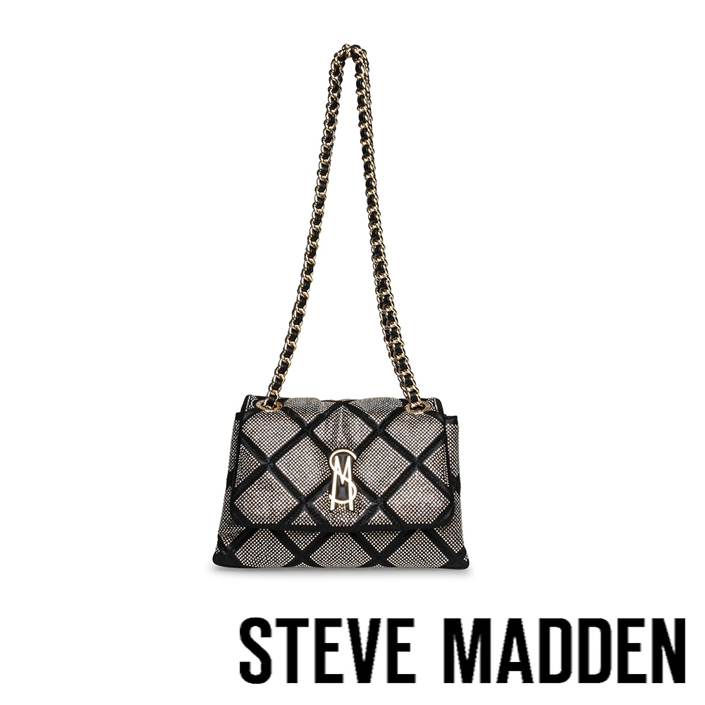 STEVE MADDEN-BSTELLAS 大菱格紋澎澎斜背包-黑金色