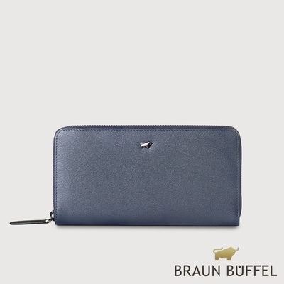 【BRAUN BUFFEL 德國小金牛】台灣總代理 波索-A 12卡拉鍊長夾-藍色/BF519-602-NY