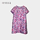 JESSICA - 優雅印花寬鬆圓領短袖洋裝（紫色） product thumbnail 1