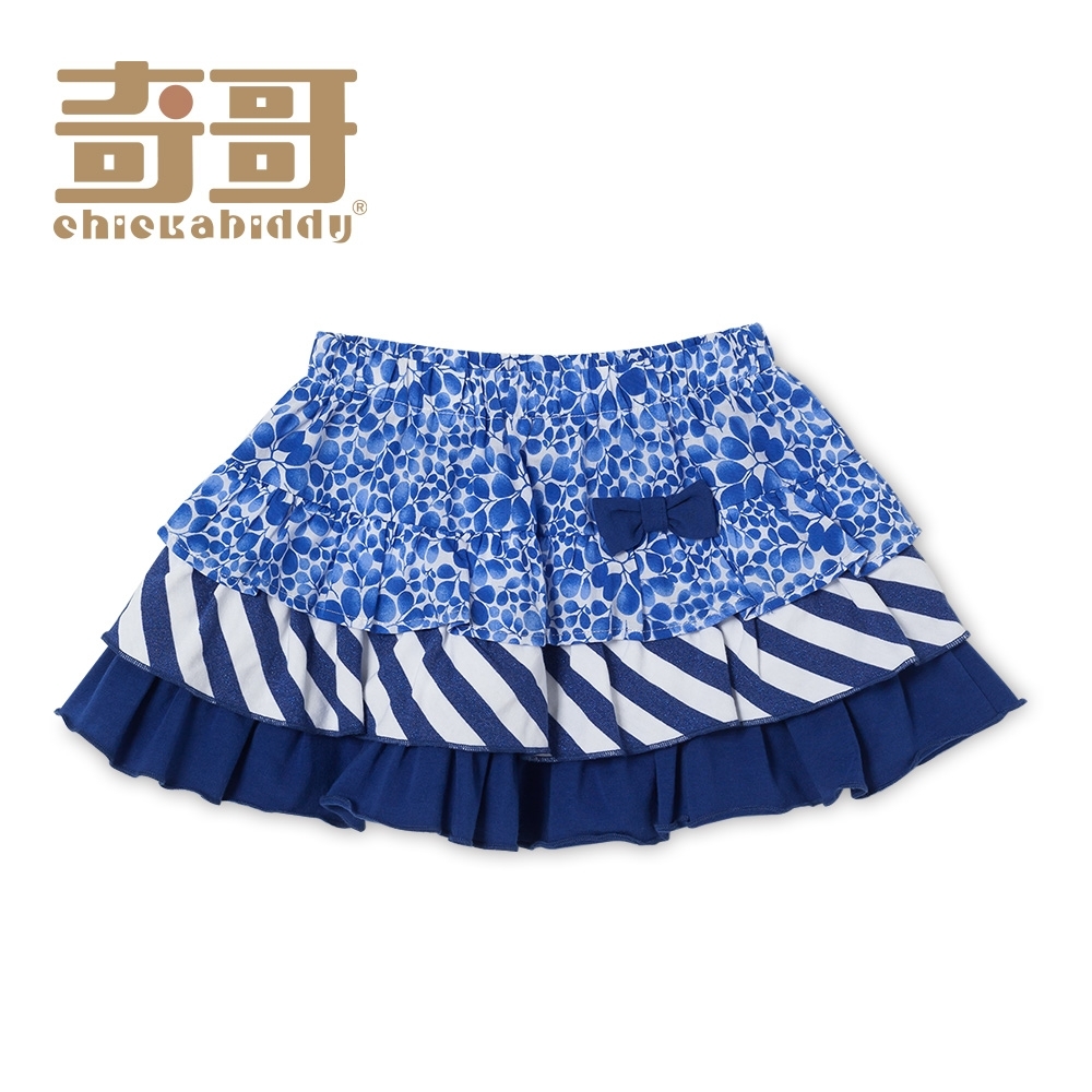 奇哥 藍色風情印花蛋糕短裙-藍 (2-5歲)