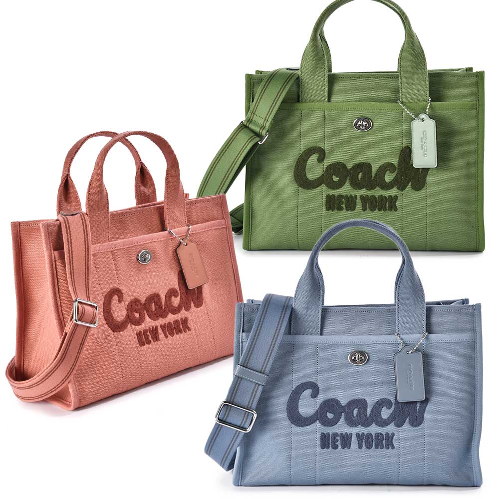 時時樂 COACH 專櫃款 CARGO 草寫LOGO 經典帆布手提/斜背兩用托特包-任選