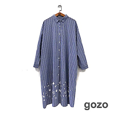 gozo 和風印花條紋長版襯衫洋裝(二色)