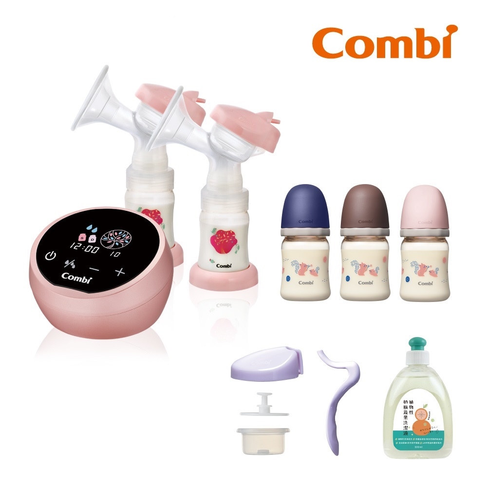 (買就送8%超贈點)【Combi】自然吸韻雙邊電動吸乳器LX +真實含乳寬口PPSU奶瓶160ml 組合