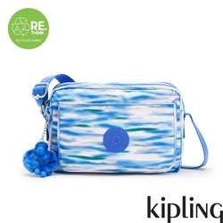 Kipling 藍粉海洋波紋印花多層隨身斜背包-ABANU M