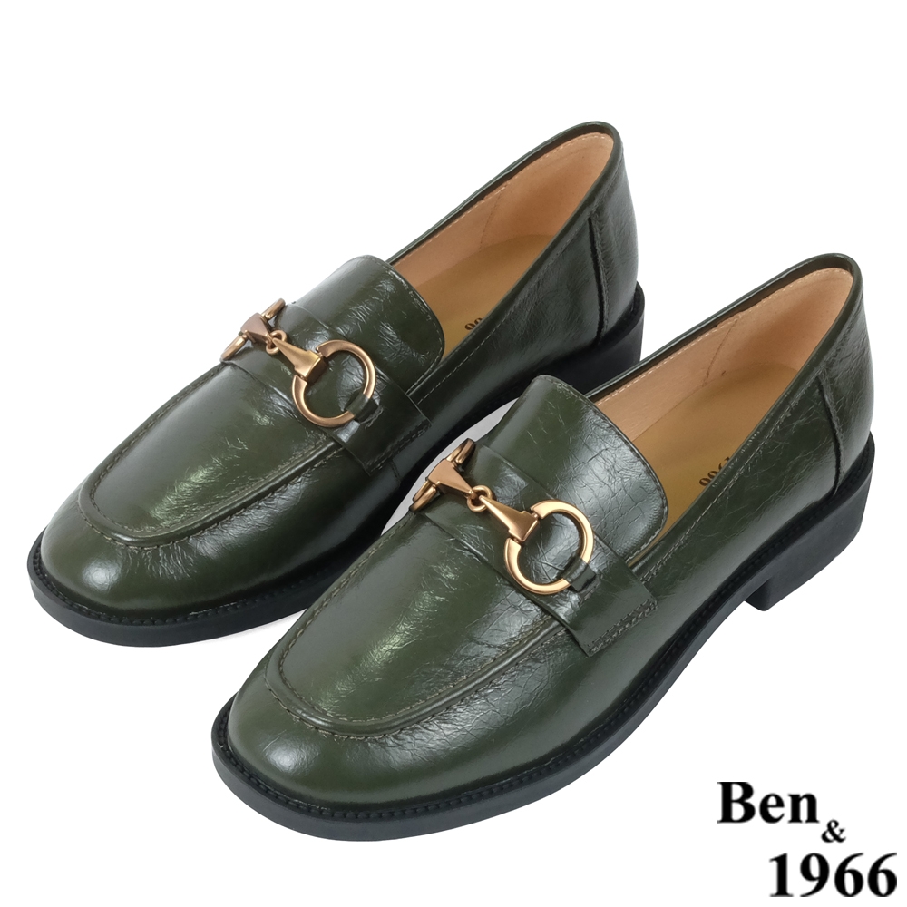 Ben&1966高級牛油皮馬銜扣中性復古樂福鞋-綠(238252)