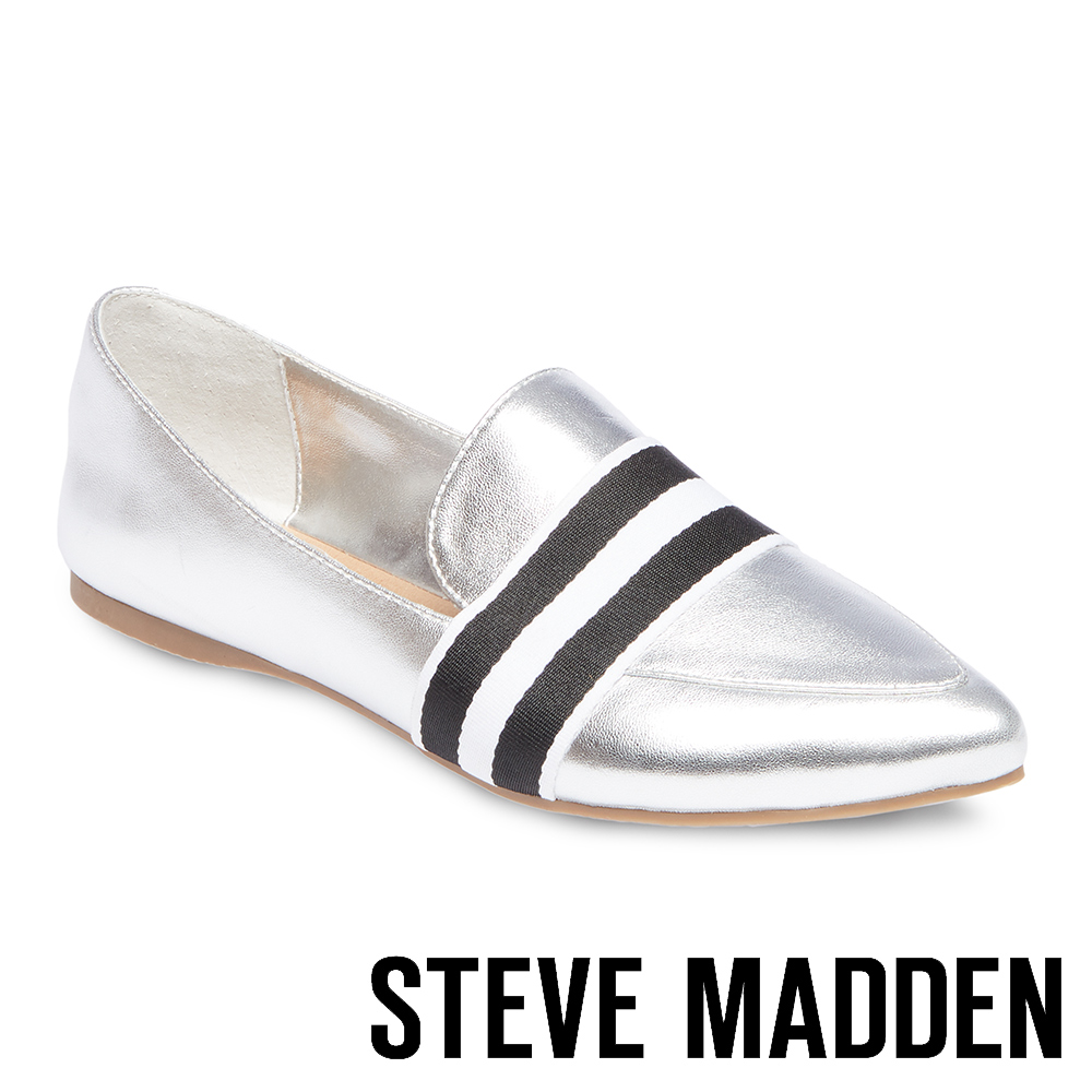 STEVE MADDEN-FOSTER 真皮質感學院風尖頭休閒鞋-銀色