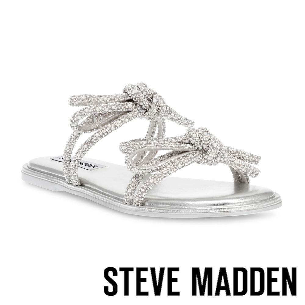 STEVE MADDEN-BORA BORA 閃鑽綁結平底涼拖鞋-銀色