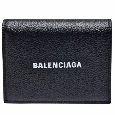 BALENCIAGA 巴黎世家 經典品牌字母LOGO牛皮暗釦短夾(黑)