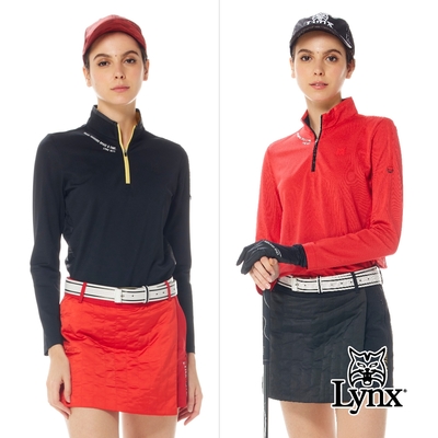 【Lynx Golf】首爾高桿風格！女款吸濕排汗異材質剪接壓條D型環設計長袖立領POLO衫/高爾夫球衫(二色)