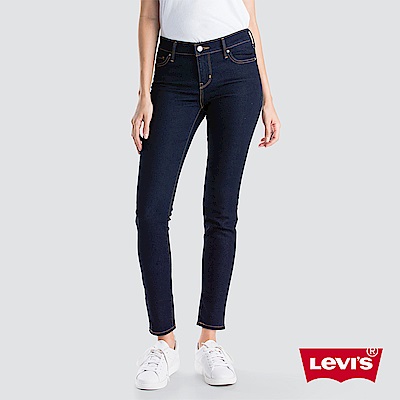 Levis 女款 711 中腰緊身窄管牛仔長褲 黑藍 彈性布料