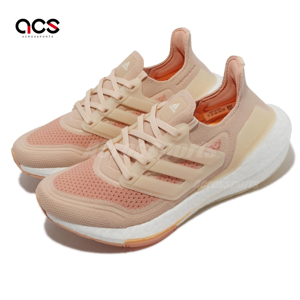 Adidas 慢跑鞋Ultraboost 21 W 女鞋粉橘粉紅白襪套式BOOST 輪胎大底愛