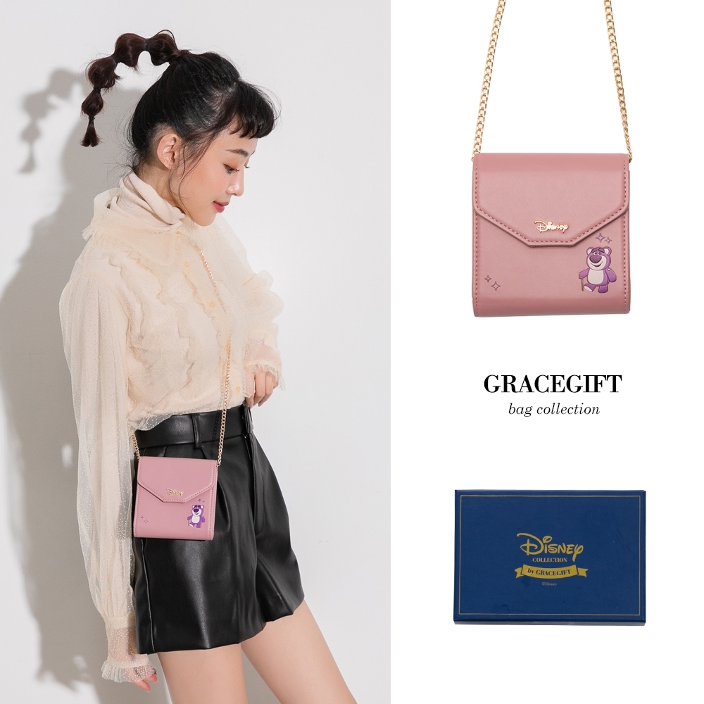 Disney collection by grace gift-玩總熊抱哥2way卡夾鍊條包 深粉 product image 1