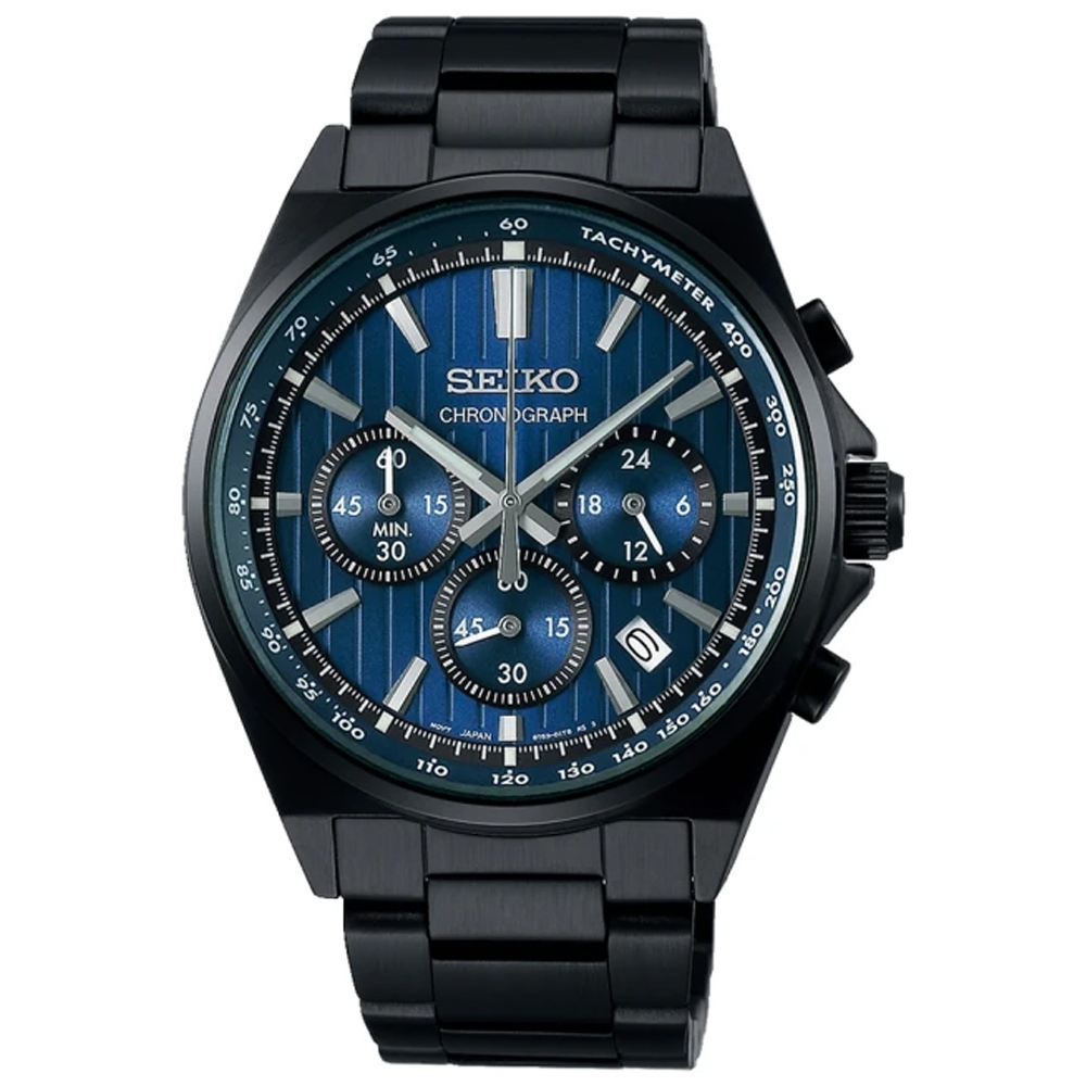 SEIKO 精工CS系列三眼計時碼表潮男腕錶-黑藍41mm SBTR035J/8T63 