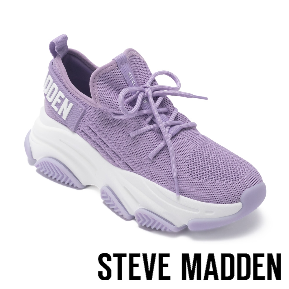 STEVE MADDEN-PROTEGE 針織綁帶厚底休閒鞋-紫色