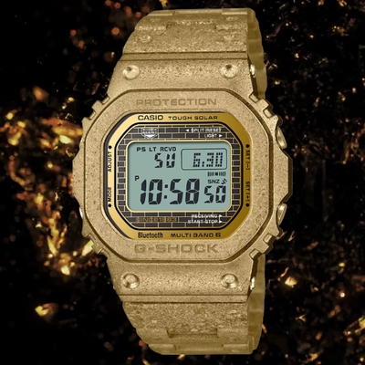 CASIO 卡西歐G-SHOCK 40周年太陽能藍芽全金屬結晶質感電子錶-金 