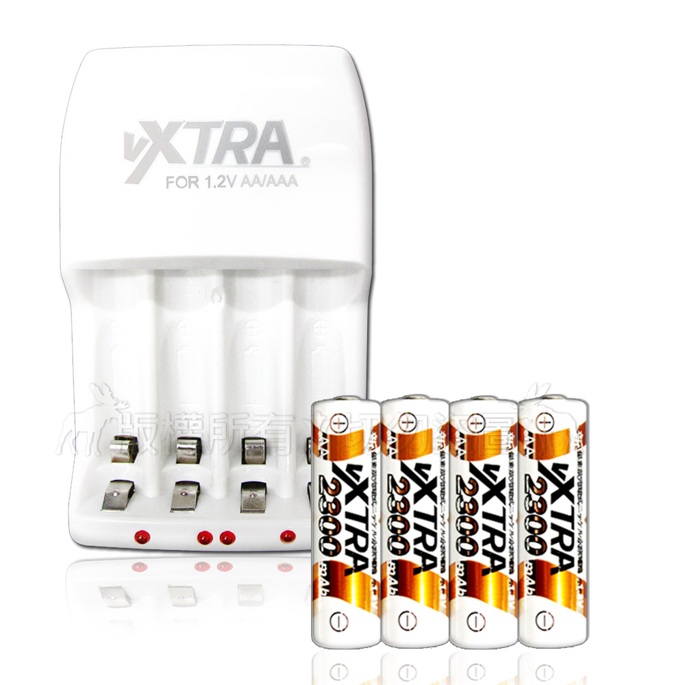 VXTRA新經濟型2A大電流急速充電器+VXTRA 3號2300mAh充電電池(4顆)