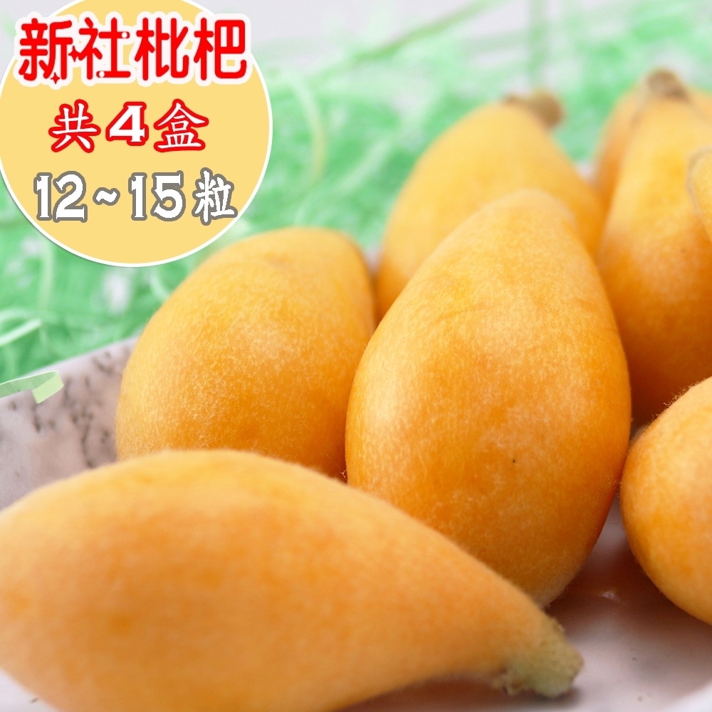 愛蜜果 新社枇杷12-15粒 共4盒(淨重約450g±5%/每盒)