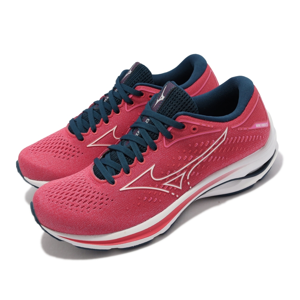 Mizuno 慢跑鞋 Wave Rider 25 超寬楦 女鞋 美津濃 波浪片 避震 穩定 流暢 粉 白 J1GD2106-01