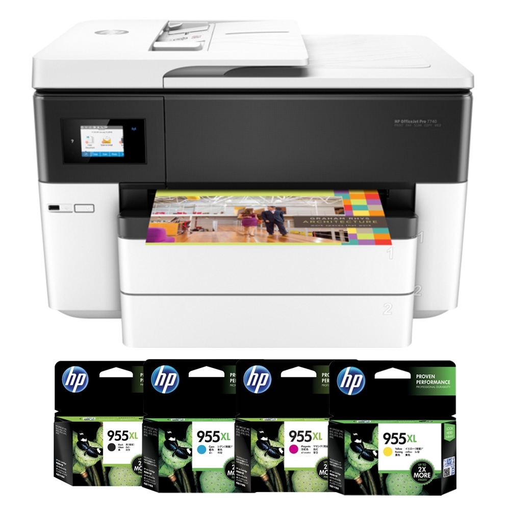 HP OfficeJet Pro 7740 A3 噴墨多功能複合機+955XL高容量 四色原廠墨水匣