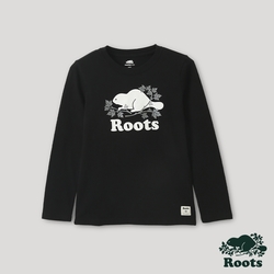 Roots大童-炫光系列 海狸LOGO長袖T恤-黑色