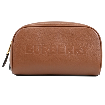 BURBERRY 巴寶莉 品牌烙印LOGO旅用手拿包/萬用收納包(棕)