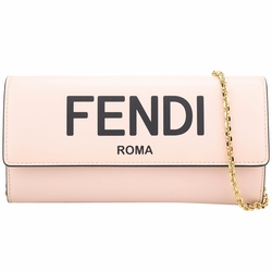 FENDI Roma 字母印花小牛皮翻蓋長夾/鍊帶包(粉色)