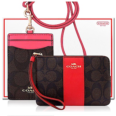 【平均一件$944】COACH 紅色大C PVC手拿包 莓紅色大C PVC識別證件夾