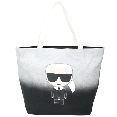 KARL LAGERFELD K/IKONIK OMBRE 卡爾 老佛爺 漸層帆布雙面用手提/肩背托特包(黑色)