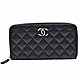 CHANEL 經典水鑽琺瑯雙C LOGO菱格粒紋牛皮拉鍊長夾(黑色) product thumbnail 1