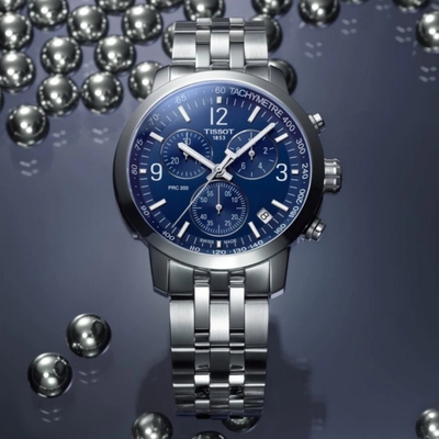 TISSOT天梭 官方授權 T-Sport系列 PRC200 三眼計時腕錶-藍 禮物推薦 畢業禮物 43mm/T1144171104700