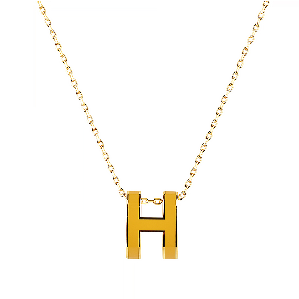 HERMES愛馬仕POP經典H字母立體簍空橢圓LOGO鎖骨項鍊(黃x金)