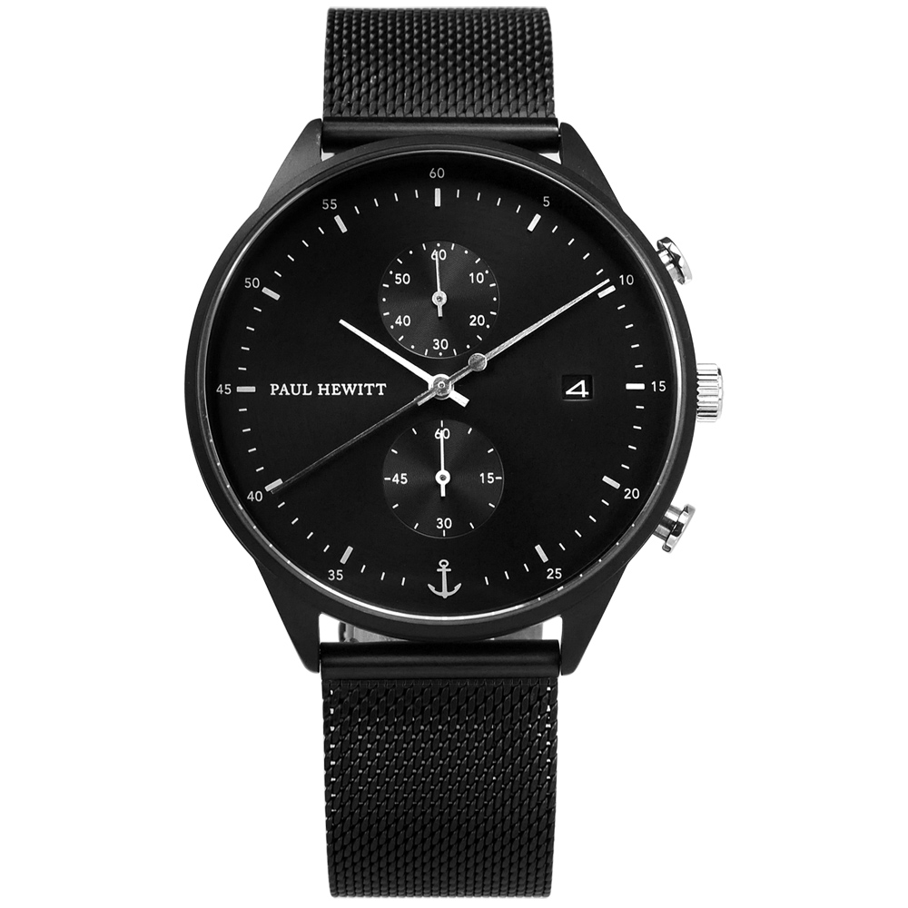 PAUL HEWITT Chrono Line 米蘭編織不鏽鋼手錶-黑色/42mm